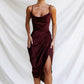 Robe sexy fendue en satin à la mode, tempérament mince européen et américain