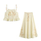 Art Simple Hollow Sling Top High Waist Skirt Suit
