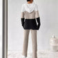 Contrast Color Hooded Zipper Long Sleeve Trousers Suit Knitted