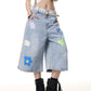 American Vintage Small Flower Loose Straight-leg Denim Cropped Pants For Women