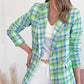 European And American Plaid Printed Long Sleeve Pocket Two Buttons Casual Suit Jacket