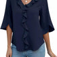 Lady Literature Leisure Commute All-matching Loose All-matching V-neck Flounce Shirt
