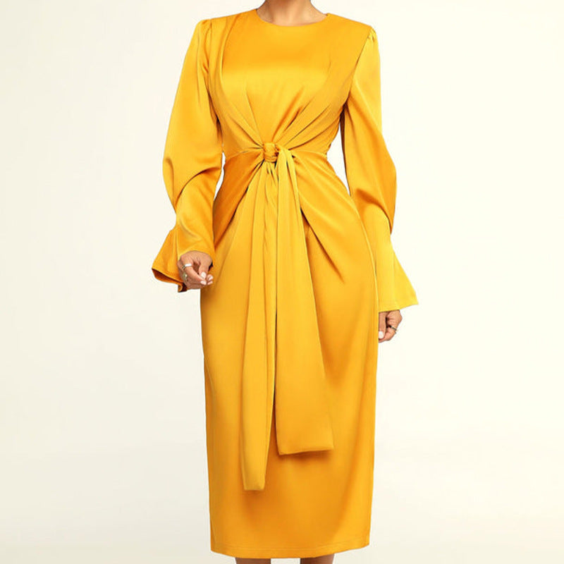 Robe à manches longues et col rond pour femme