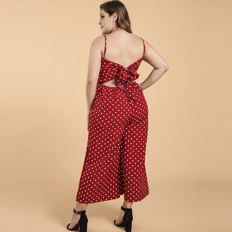 Pantalon large court à pois et bretelles sans manches