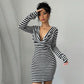 Elegant Striped Boat-neck Gugufeng-style Dress