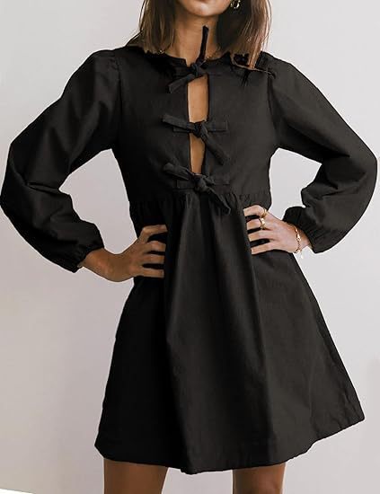 Robe femme col rond manches bouffantes mignonne