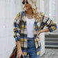 Women's Hooded Spliced Plaid Blouse Woolen Coat