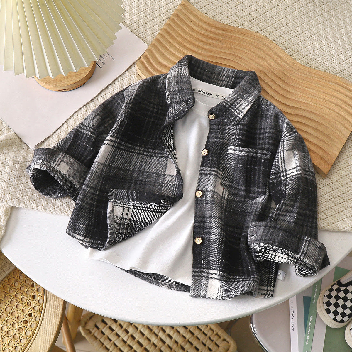 Children's Retro Color Matching Cardigan New Polo Collar Jacket