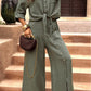 Lady Temperament Lapel Cardigan Split Button Solid Color Suit