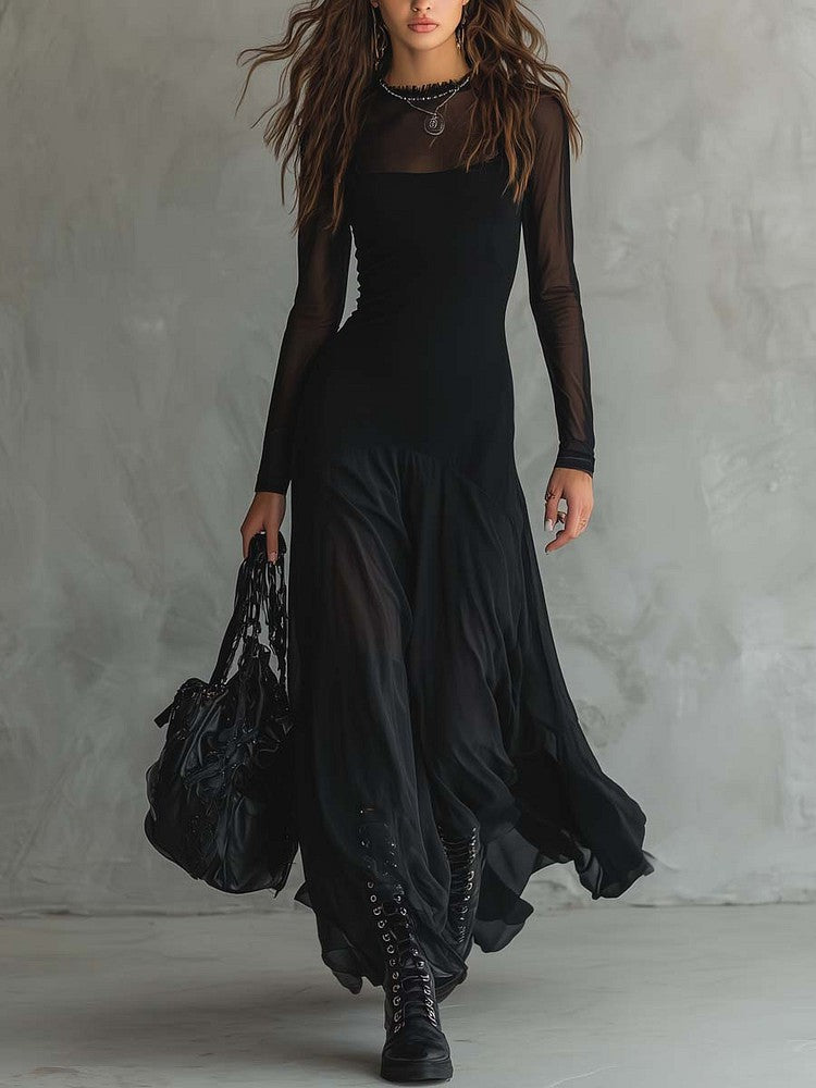 Womens Mesh Patchwork Regular Sleeves Dress