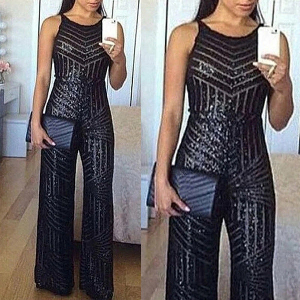 Noble Sequin Sequin Sleeveless Wide Leg Pants