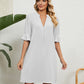 Summer Dress Solid Color V-neck Loose Pleated Half-sleeve Dress For Women