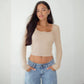 Slimming Slim Lace Stitching Top U-neck Bottoming Shirt