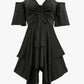 Plus Size Women's Clothing Street Hipster V-neck Cold Shoulder Short Sleeve Dress