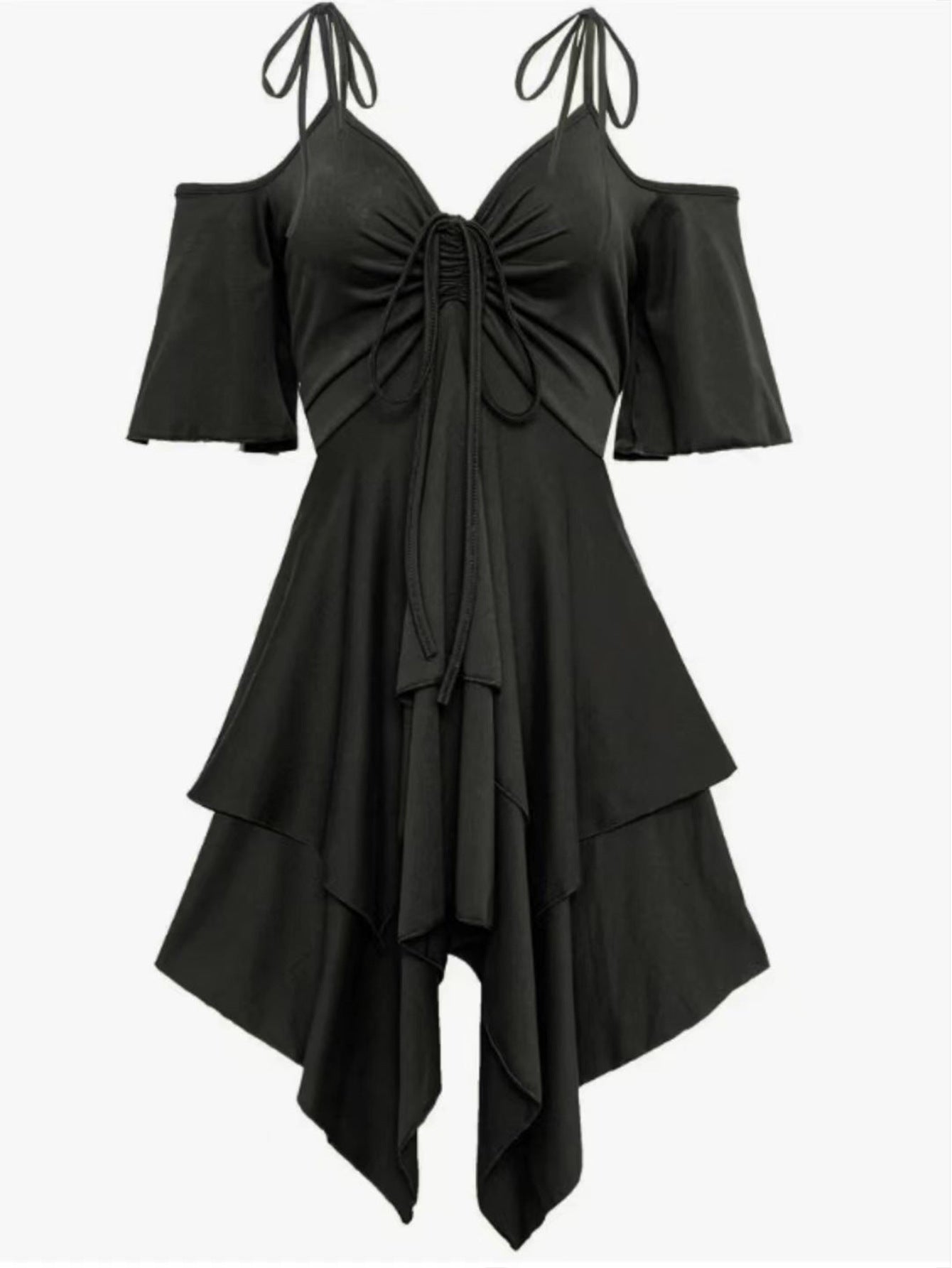 Plus Size Women's Clothing Street Hipster V-neck Cold Shoulder Short Sleeve Dress