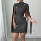 Womens Sequin-embellished Shawl-sleeve Dress With Long Sleeves