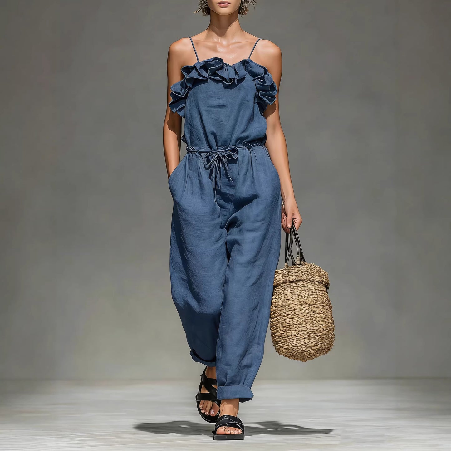 Women's Off-Shoulder Ruffled Wide-Leg Jumpsuit