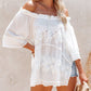 Lace Floral Pullover Round Neck Loose Off-shoulder Lace Shirt