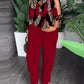 Round Neck Raglan Half Sleeve Beaded Positioning Printed Trousers Suit