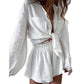 Women's Casual Fashion Pure Color Ruffles Shorts Long-sleeve Suit