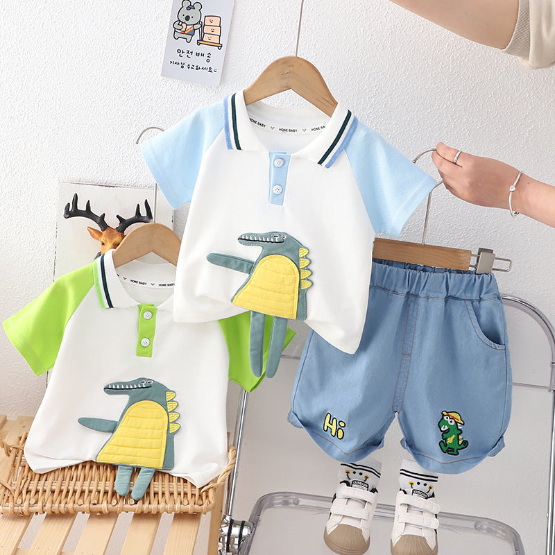 Costume polo en denim tendance pour enfants, motif dessin animé