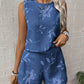 Womens Fashion Striped Printed Sleeveless Tank Top And Shorts Set