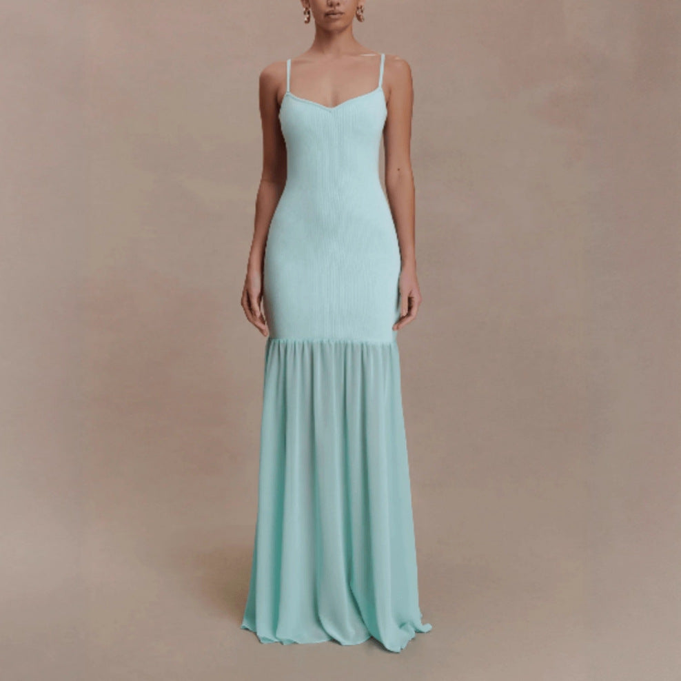 Womens Slim-Fit Stretchy Spliced Bodycon Slip Dress