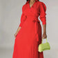 V-neck Long-sleeve Coat-pressed Dress With A Cinched Waist For Women