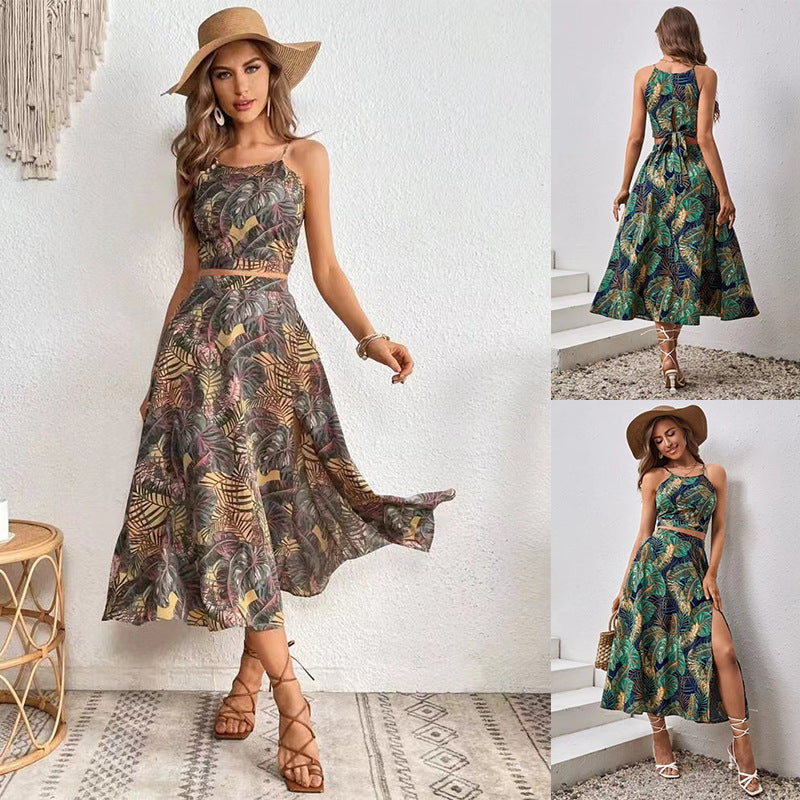 European And American Two-piece Sling Printing Dress