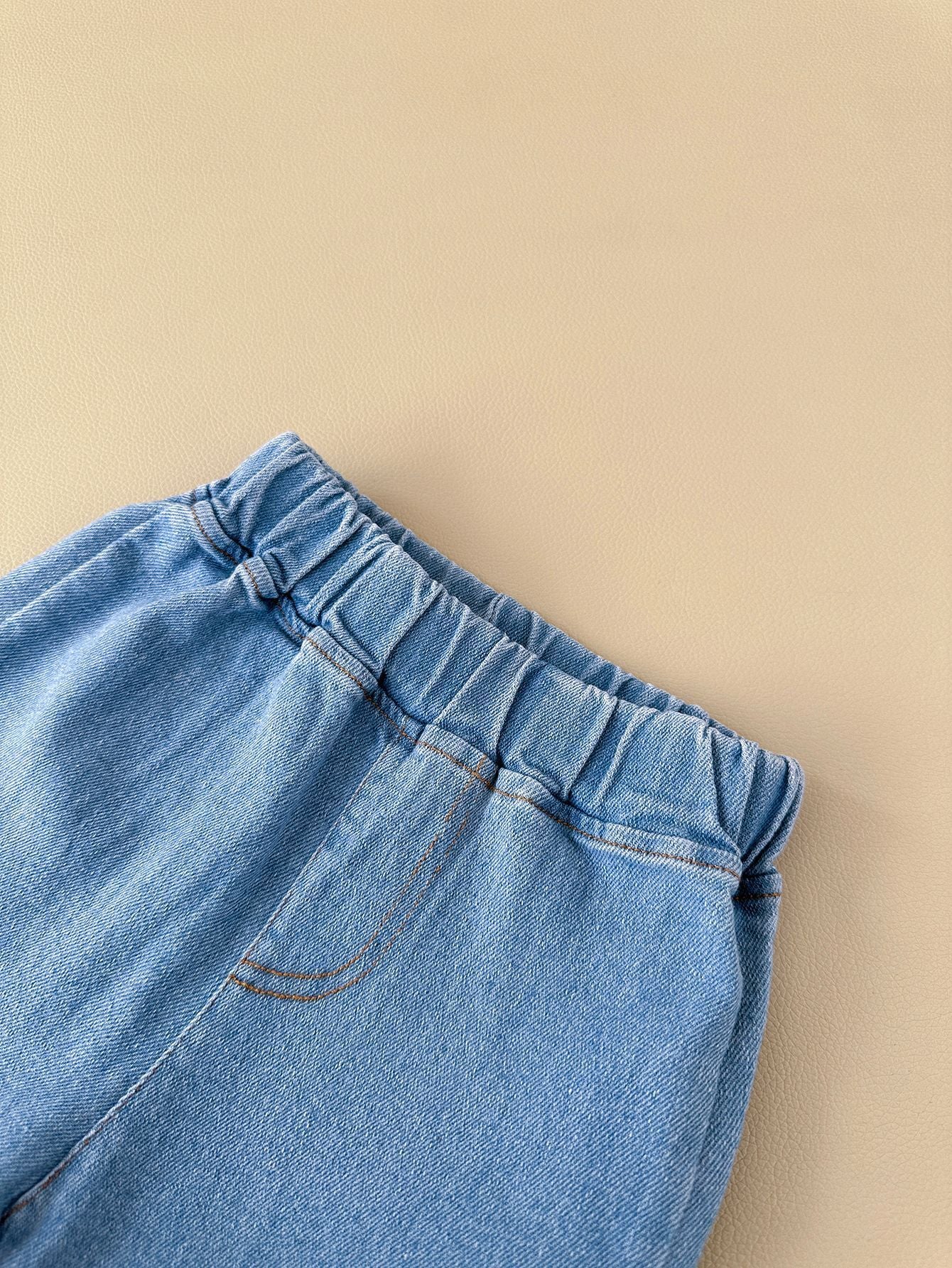 Summer Baby Letter Print Short-sleeve Top Denim Shorts Suit