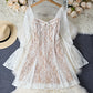 Horn-neckline Long-sleeve Waist-cinching Dress