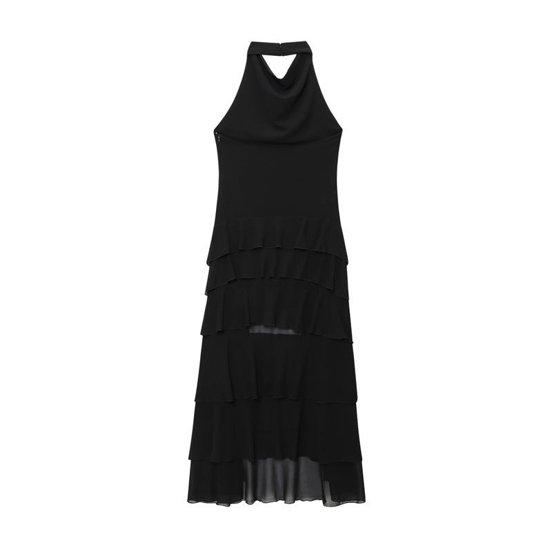 Fashion Temperament Laminated Decoration Hanging Collar Long Dress