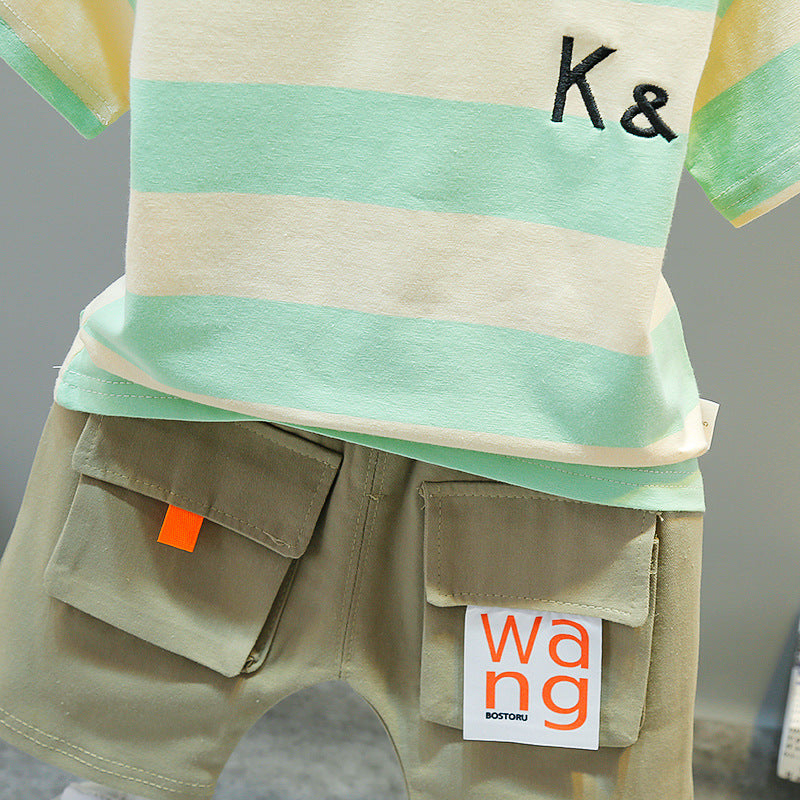 Boys' And Girls' KK Striped Short-sleeved Two-piece Children's Suit
