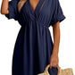 Chemisier de maillot de bain pour femme, robe à manches courtes et col en V ajouré