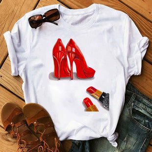 Women's Short-sleeved T-shirt Fashion Printed Bottoming Shirt