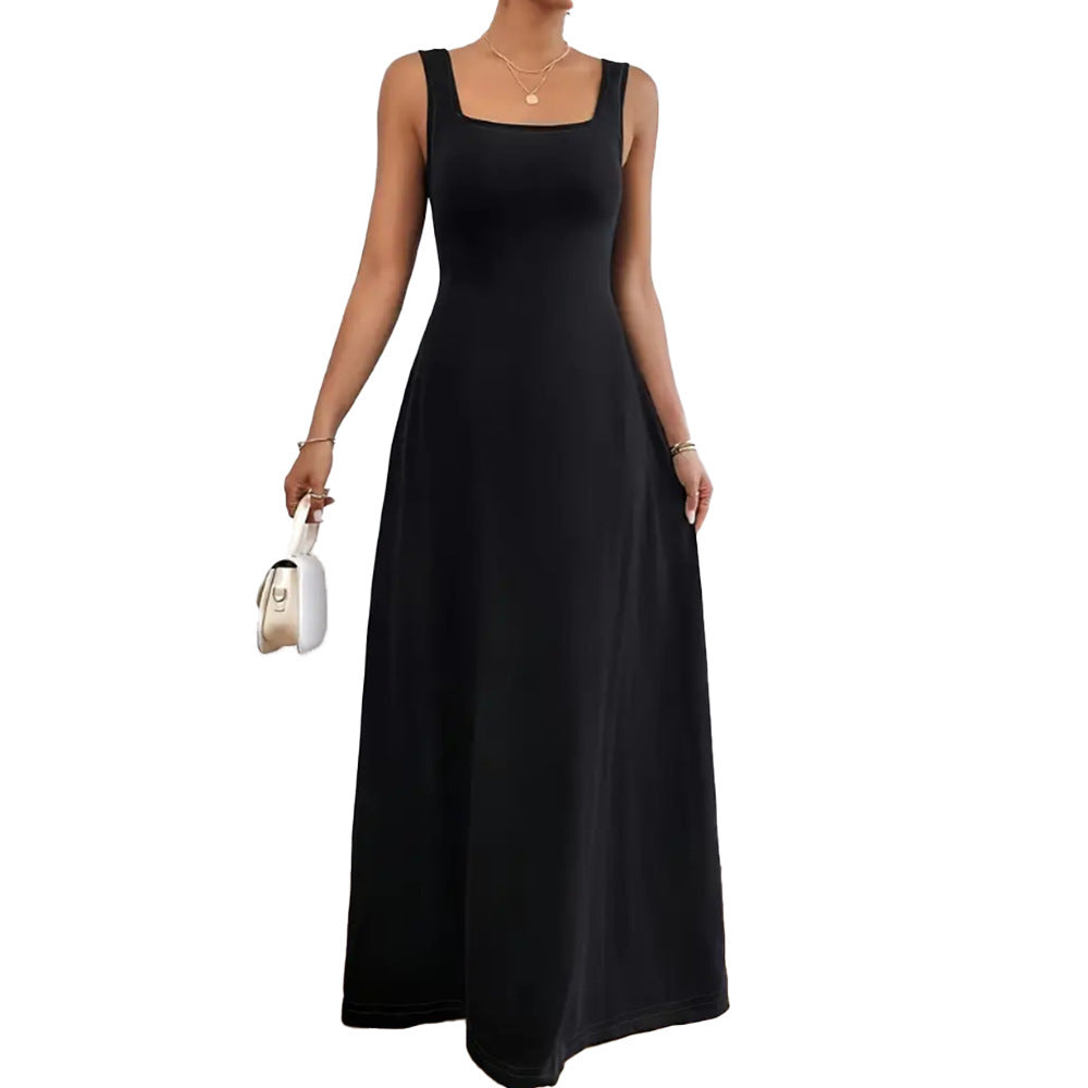 Robe décontractée sans manches à col carré et couleur unie pour femme