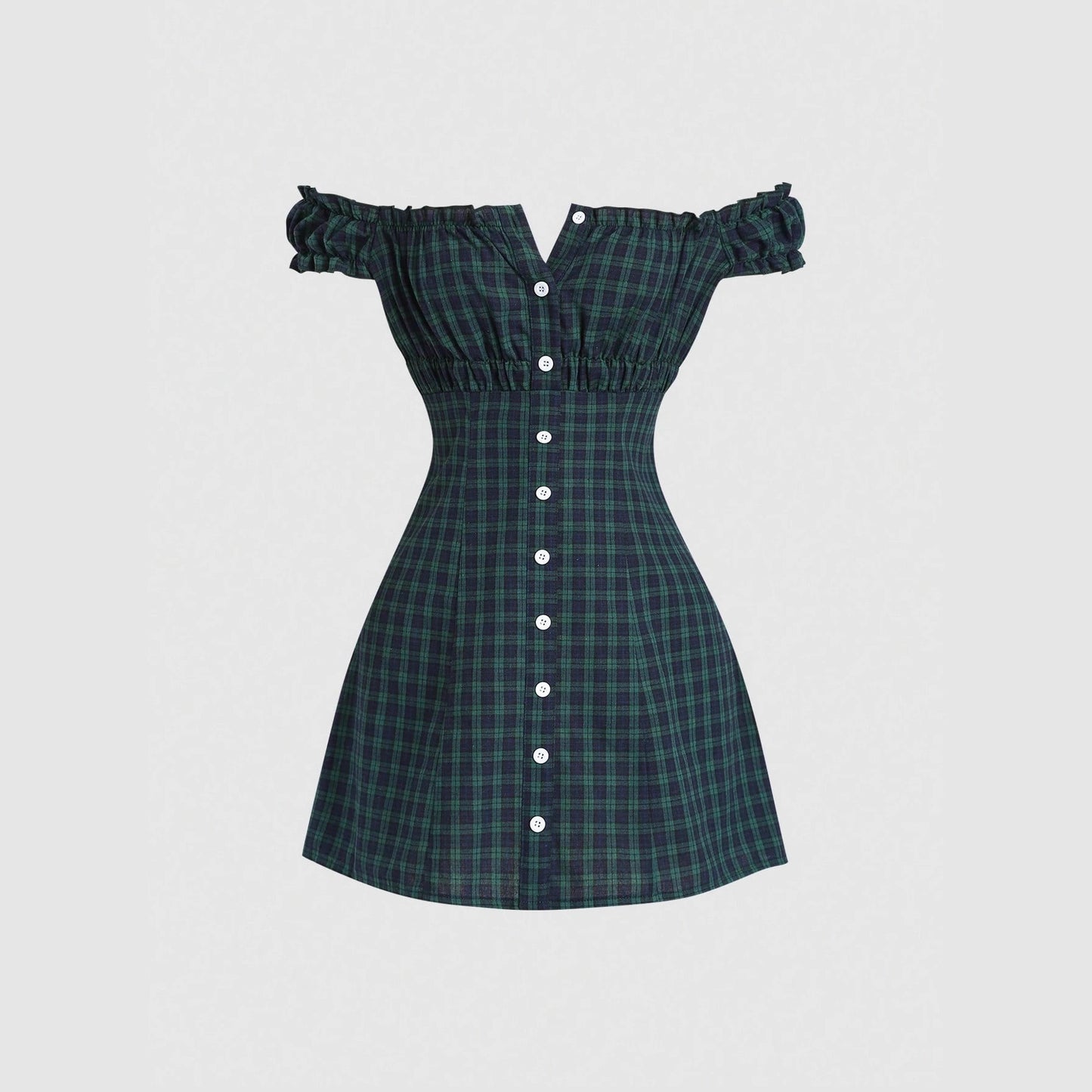 Women's New Arrival Plaid Printed Off-the-Shoulder Dress