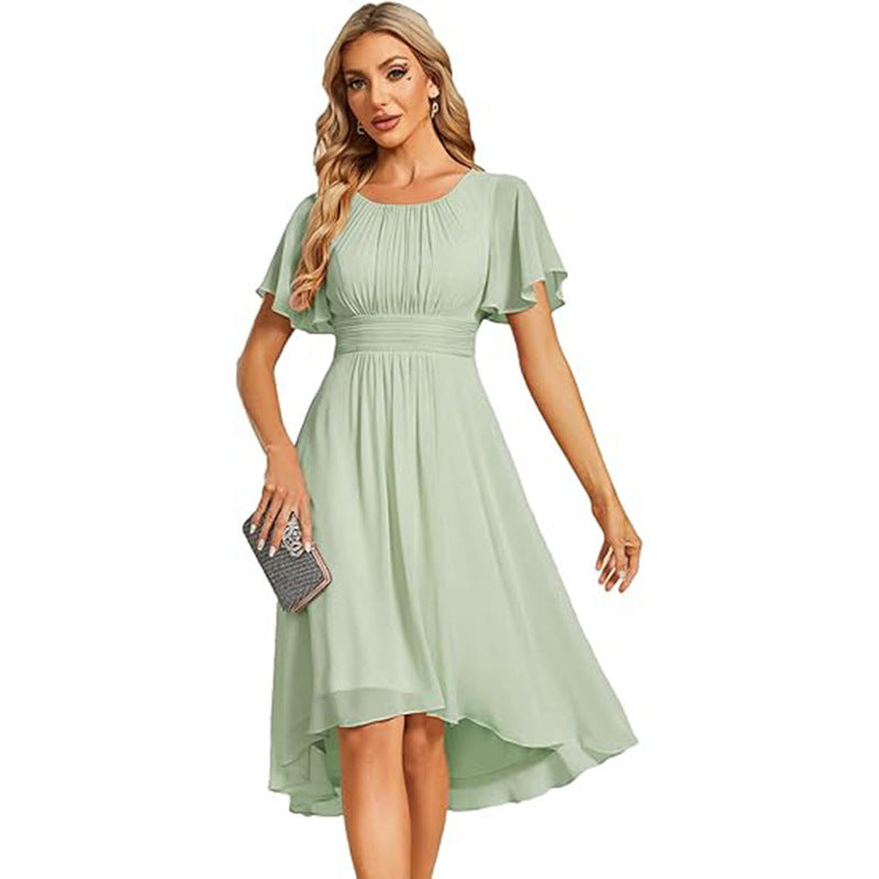Robe de soirée élégante à col rond et manches courtes pour femme