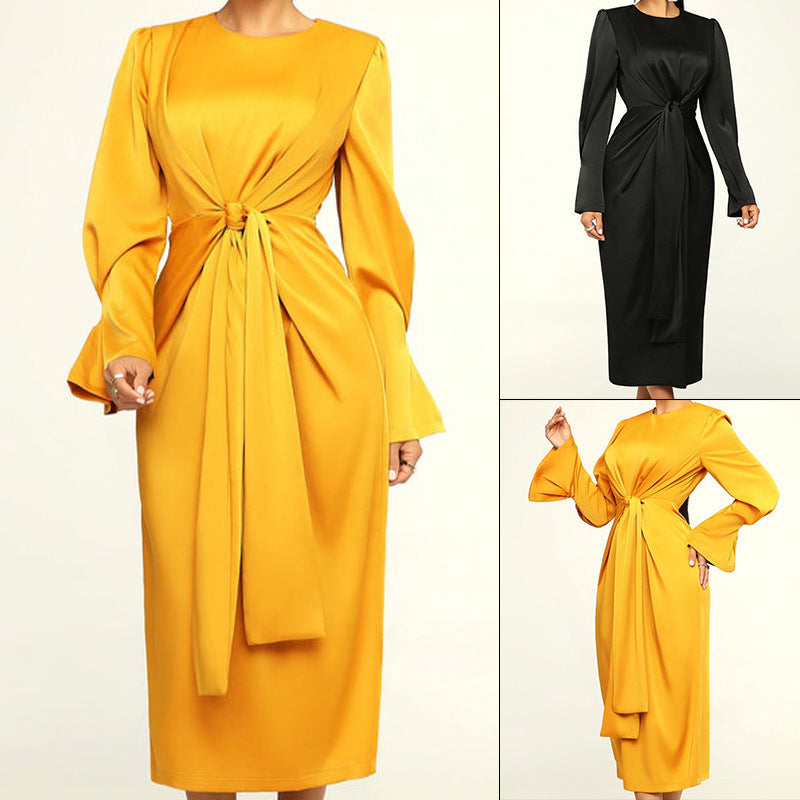 Robe à manches longues et col rond pour femme