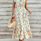 Elegant Printed Floral V-Neck Short-Sleeve Waist-Cinching Dress