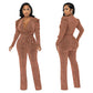 Waist Trimming V-neck Puff Sleeve Glossy Knitted Jumpsuit