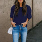 Solid Color Three-Quarter Sleeve Round Neck Casual Loose Shirt Top