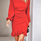 Puff Sleeve Solid Color Sheath Dress Women