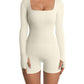 Women's Jumpsuits Thread Square Collar Hip Raise Slim Fit