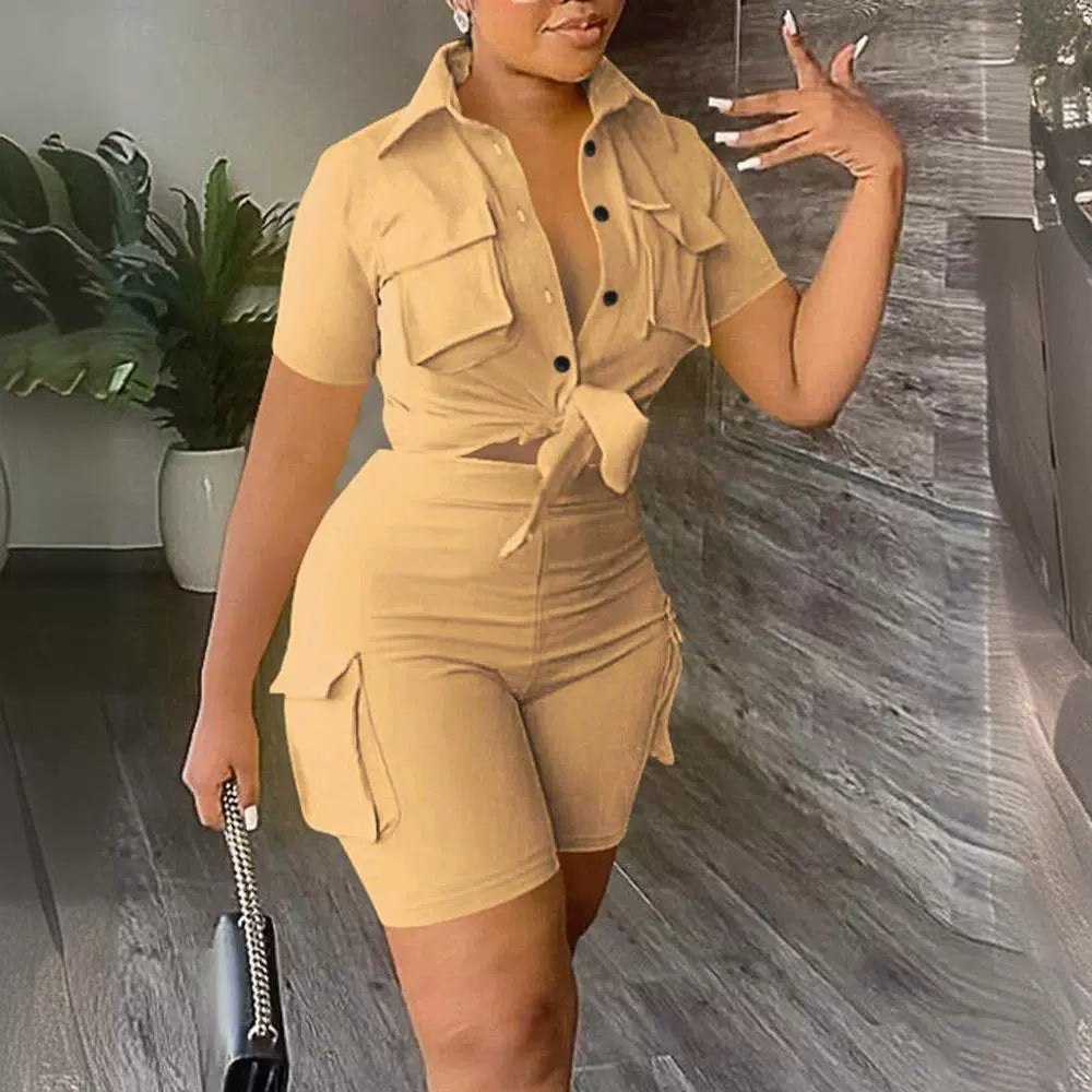 Ensemble deux pièces pour femme, chemise à manches courtes, style urbain