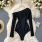 Diagonal Collar Strapless Long-sleeved T-shirt Women's