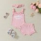Suspender Top Solid Color Shorts Girls' Summer Two-piece Suit