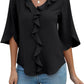 Lady Literature Leisure Commute All-matching Loose All-matching V-neck Flounce Shirt