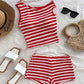 Vacation Style Striped Vest Hip-wrapped Short Suit