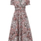 Women's V-neck Waist Trimming Printing Short-sleeved Dress